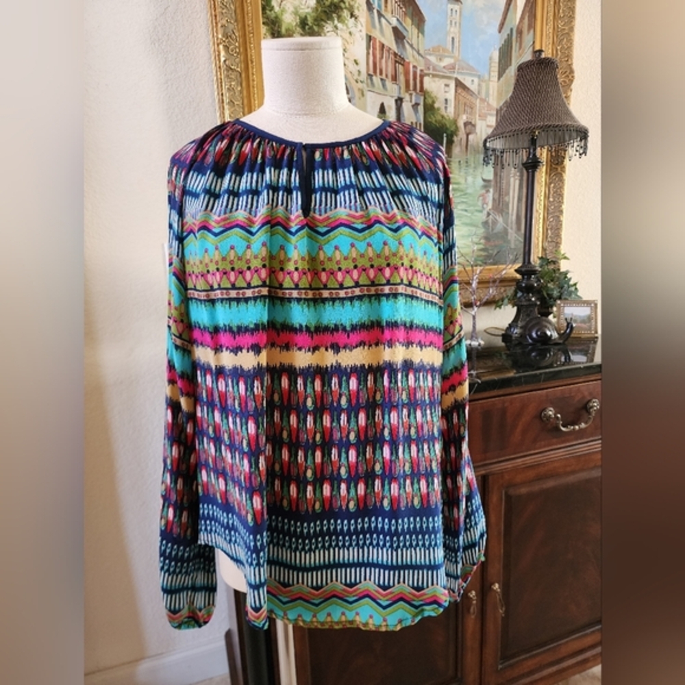 EUC-Colorful Peasant Long-Sleeve Blouse!!🩵❤️🩵